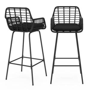IDMarket - Juego de 2 taburetes de bar de verano con reposa…