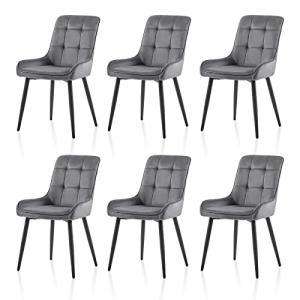 Juego de 6 sillas de Comedor de Terciopelo Gris con Asiento…