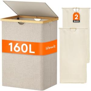Lifewit 160L Grande Cesto Ropa Sucia con Tapa de Bambú, Ces…