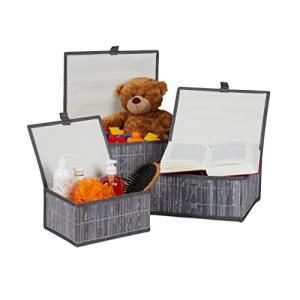 Relaxdays, Gris Set de Tres cestas de almacenaje, con Tapa,…