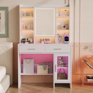 DIYHOM Tocador con espejo con iluminación LED, tocador con…