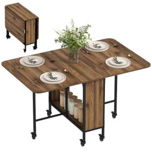 HOMCOM Mesa Plegable de Comedor con Estante, Ruedas, Alas A…