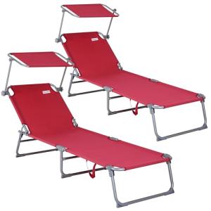 CASARIA® 2X Tumbonas con Parasol Jardín Playa Plegable Carg…