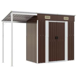 vidaXL Cobertizo jardín tejado Alargado Acero marrón 277x11…