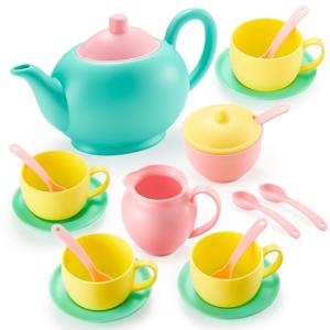 JOYIN 18 Pcs Juego de té y Platos de Juguete para Merienda…
