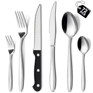 Hunnycook Juego de cubiertos de 72 piezas con cuchillo de c…