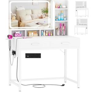 iSunirm Tocador de Maquillaje con Espejo y LED Luz Regulabl…
