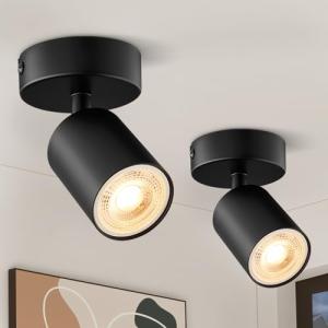 Focos de Techo GU10, 2 x 1 Focos Techo Negro Ajustables y G…
