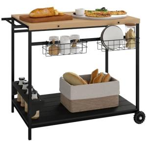 Outsunny Camarera con Ruedas de Madera Carro de Servicio co…