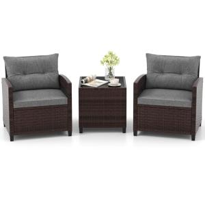 GIANTEX Conjunto de Muebles de Jardín, 3 Piezas de Ratán pa…