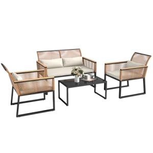 Outsunny Conjunto de Jardín Exterior 4 Piezas de Ratán Sint…