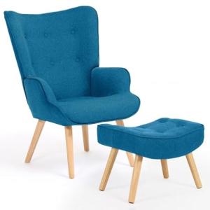 IDMarket - Sillón escandinavo Ivar con reposapiés, color az…