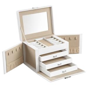 SONGMICS Caja Joyero de 4 Niveles, Caja para Joyas con Asa,…