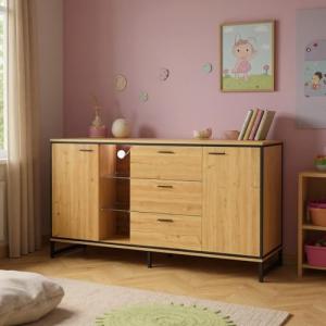 HOMYLIN Cómoda infantil con luces LED, 3 cajones grandes y…