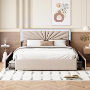 MOTUZP Cama tapizada Cama de Matrimonio 140x200cm con 4 caj…