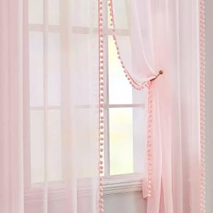 MIULEE Cortinas Salon Rosa Coral con Pompones, Bonitas y Se…