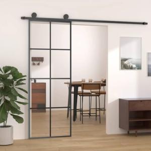 Emmtore Puerta corredera vidrio ESG y aluminio negro 76x205…