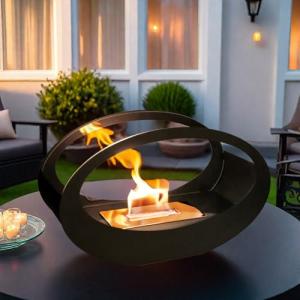 JHY DESIGN Chimenea de Mesa Ovalada Negra