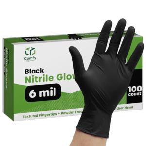 Comfy Package Guantes industriales de nitrilo negro [100 un…