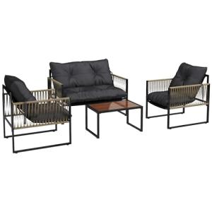 Outsunny Conjunto de Muebles de Jardín Exterior de Ratán Ju…