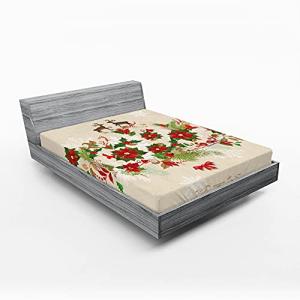 ABAKUHAUS Navidad Sábana Elastizada, Flor Reno Motif, Suave…