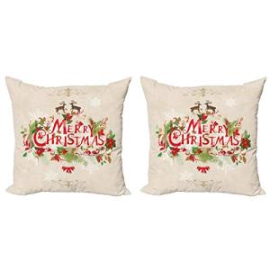 ABAKUHAUS Navidad Set de 2 Fundas para Cojín, Floral Feliz…