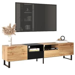 KecDuey Mueble de TV moderno de 190 cm con diseño negro y m…