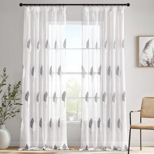 MIULEE Cortinas Blancas con Bordado de Hojas Gris, Semitran…