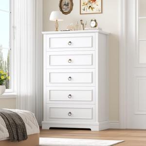 hefoths Cómoda blanca con 5 cajones, mueble de cocina con v…