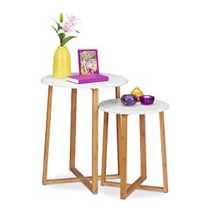Relaxdays Set de 2 Mesitas Auxiliares, Redondas, 48,5 y 60,…