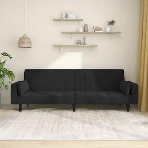 Vetnasa Sofá Cama de 2 plazas con Dos Almohadas tercio Negr…