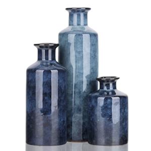 Juego de jarrones de cerámica azules: 3 jarrones pequeños a…