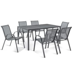 IDMarket – Salón de jardín Poly Mesa 150 cm y 6 sillas apil…