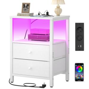 iSunirm Mesita de Noche con Cargador y Luz LED, Mesa de Noc…