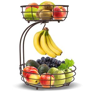 Huahong Cesta de frutas de 2 niveles con soporte para pláta…