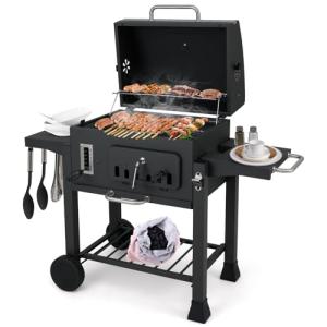 KOMFOTTEU Barbacoa de Carbón con 2 Mesas Laterales Plegable…