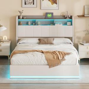 BLSYHDH - Cama con maletero de 140 x 200 cm con LED, acolch…