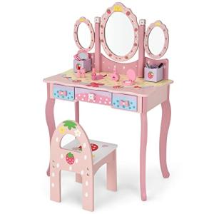COSTWAY Set Tocador con Espejo Tripartido para Niños, Set M…