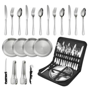 VBNZBK Juego de Cubiertos para Camping, 20 Piezas, Vajilla…