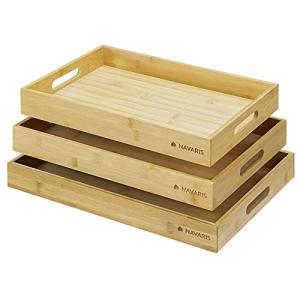 Navaris Bandeja rectangular de bambú - Set de 3x bandejas p…