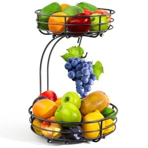 ZIPEEU Cesta de Frutas, Frutero de Dos Niveles con Gancho p…
