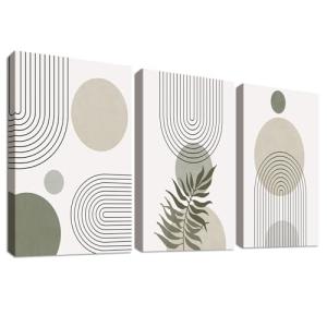 3 Pcs Boho Abstracto Verde Salvia Marco de madera Cuadro Mo…