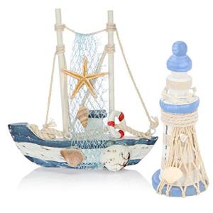 com-four® Juego de decoración marítima de 2 Piezas: velero…