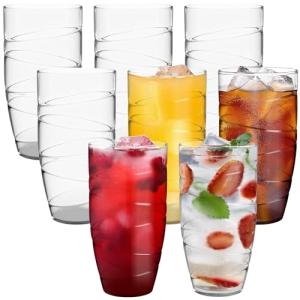 HEFTMAN Juego de 8 vasos de plástico acrílicos de 550 ml co…