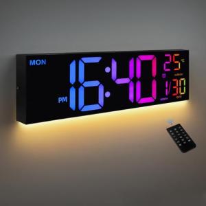 HAITANG Reloj de pared digital de 8 colores, reloj digital…