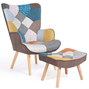IDMarket - Sillón escandinavo Ivar con reposapiés, tejido d…