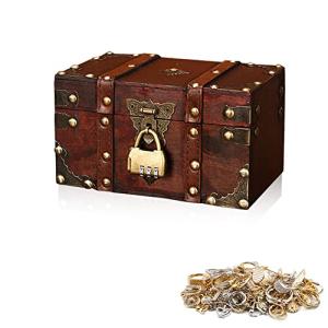 HIULLEN Cofre del tesoro de madera vintage, caja de almacen…