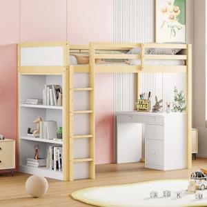 NQSLDM Cama alta 90 x 200 cm con escritorio y cajones, lite…