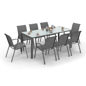 IDMarket – Salón de jardín Madrid Mesa 190 cm y 8 sillas ap…