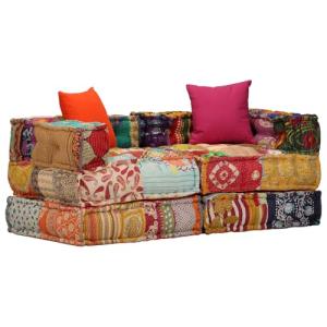 vidaXL Puf Modular de 2 Plazas de Tela Patchwork Mobiliario…